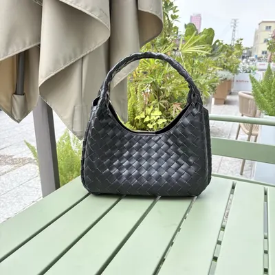 Woven Leather Black Hobo Handbag