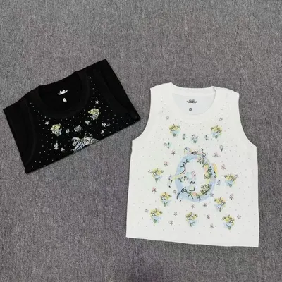 Starry Night Print Sleeveless Top Black And White Casual