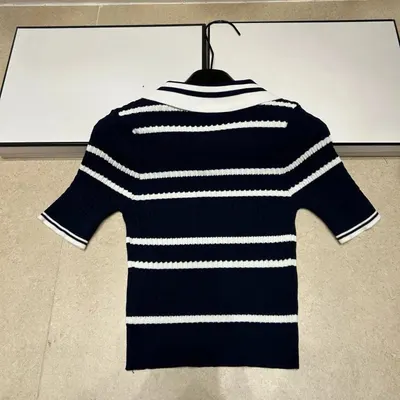 Striped Navy Blue Knit Polo Shirt