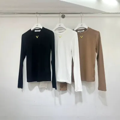 Valentino Long Sleeve T-Shirt Black White Brown Basic Top