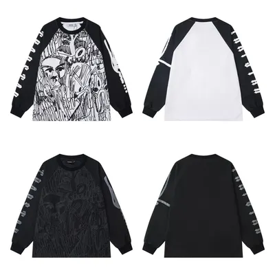 Tractery Long Sleeve Black White Graphic Hoodie